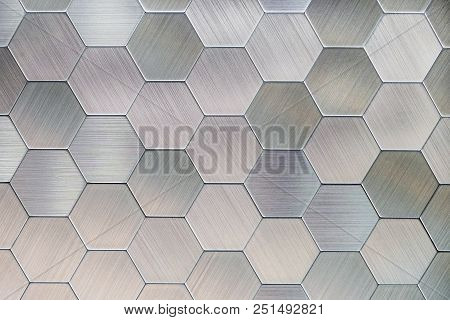 Abstract Silver Metal Background. Geometric Hexagons. Different Color