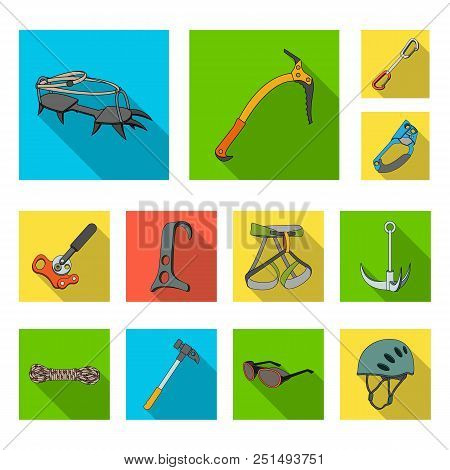 Mountaineering And Climbing Flat Icons In Set Collection For Design. Equipment And Accessories Vecto