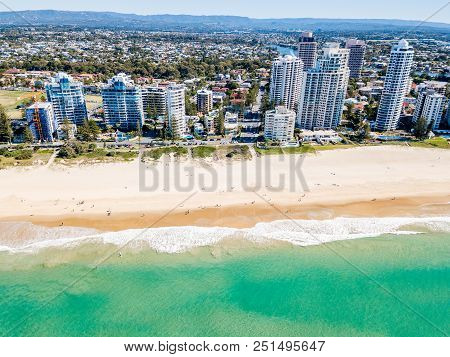 Broadbeach On A Perfect Blue Water Day From An Aerial View On The Gold Coast