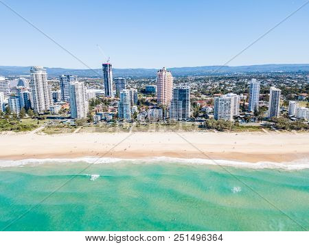 Broadbeach On A Perfect Blue Water Day From An Aerial View On The Gold Coast