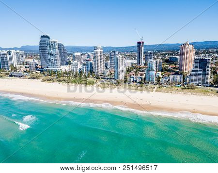 Broadbeach On A Perfect Blue Water Day From An Aerial View On The Gold Coast