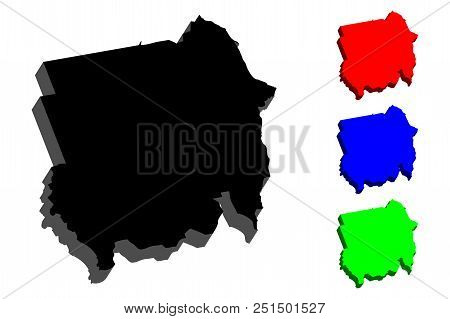 3d Map Of Sudan (republic Of The Sudan, North Sudan) - Black, Red, Blue And Green - Vector Illustrat