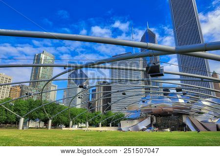 Chicago, Illinois, Usa - June 23, 2018 - Jay Pritzker Pavilion In Millennium Park Locaked In Downtow