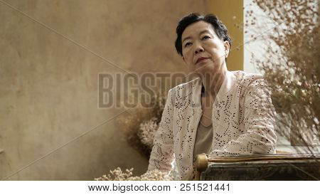 Asian Elderly Woman Sit In Beautiful Luxury Interior Room Tuscan Vintage Style