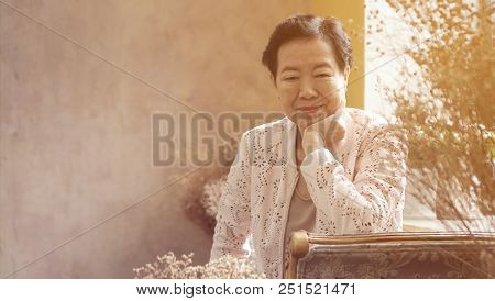 Asian Elderly Woman Sit In Beautiful Luxury Interior Room Tuscan Vintage Style