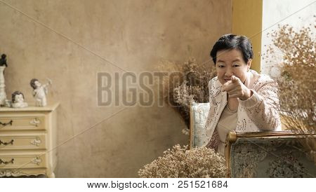 Asian Elderly Woman Sit In Beautiful Luxury Interior Room Tuscan Vintage Style