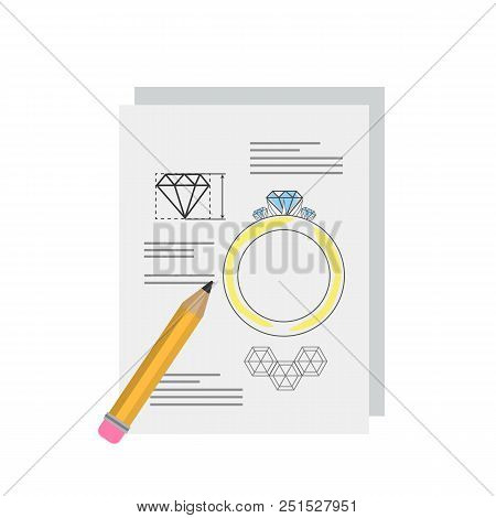 Jewelry Project. Idea Of Golden Ring With Diamond. Making A Luxury Golden Accessories With Gemstone.