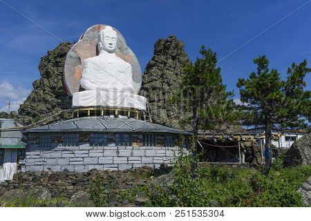 Kachkanar, Russia - July 25, 2018: Unfinished Statue Of Buddha On Top Of A Mountain In The Urals, On