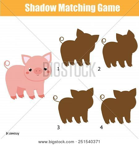 Shadow Matching Game For Children. Find The Right Shadow For Cow. Activity For Preschool Kids And To