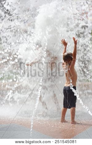 Gomel, Belarus Children Bathing In The Fountain. Square Named After Gromyko