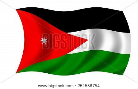 Waving Jordanian Flag In The Colors Red, Black, Green And White