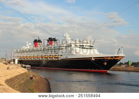 Ijmuiden, The Netherlands - July 30th 2018: Disney Magic Leaving North Sea Lock, Ijmuiden.