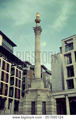 LONDON, UK - SEP 27: Paternoster Square Column in financial district on September 27, 2013 in London, UK. London is the world's most visited city and the capital of UK.