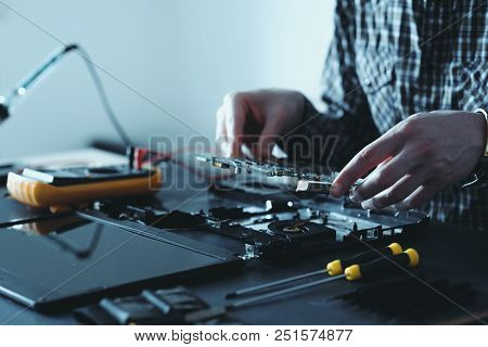 Computer Upgrade. Technology Development. Microelectronics Scientific Innovation Concept. Engineer D