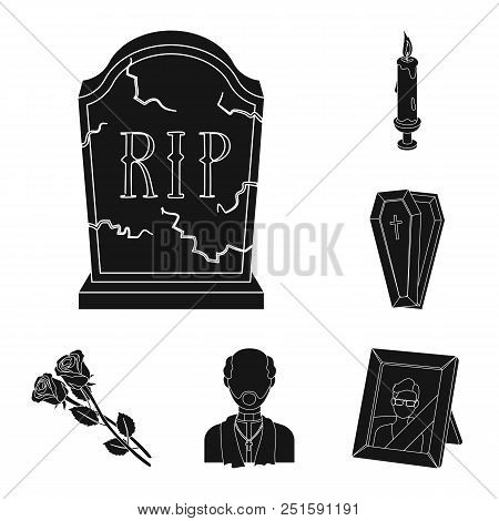 Funeral Ceremony Black Icons In Set Collection For Design. Funerals And Attributes Vector Symbol Sto