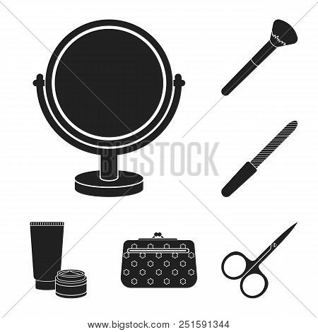 Makeup And Cosmetics Black Icons In Set Collection For Design. Makeup And Equipment Vector Symbol St