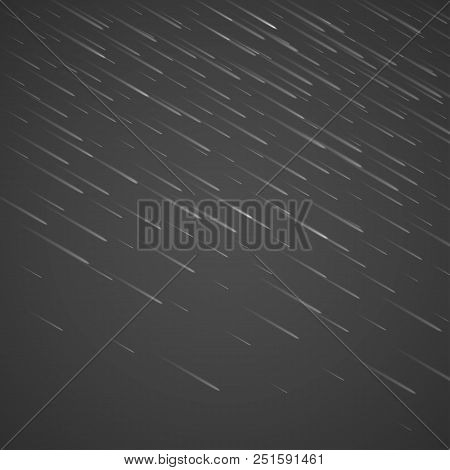 Transparent Anglewise Rain Drops Isolated On Abstract Background. Storm Raindrop Illustration. Vecto