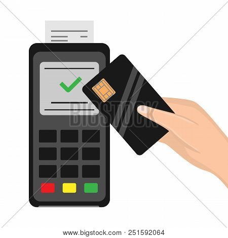 Payment Via Card Via Pos-terminal. Isolated Vector Illustration