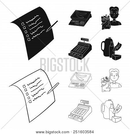 Package, Scales, Banana, Fruit .supermarket Set Collection Icons In Black, Outline Style Vector Symb