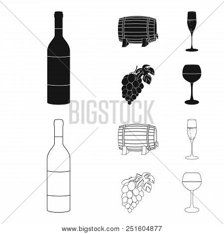 A Bottle Of Red Wine, A Wine Barrel, A Glass Of Champagne, A Bunch. Wine Production Set Collection I