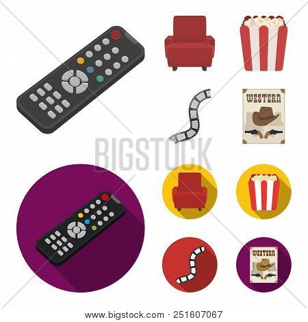 Control Panel, An Armchair For Viewing, Popcorn.films And Movies Set Collection Icons In Cartoon, Fl