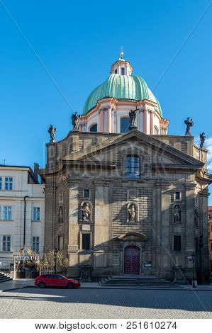Prague, Czech Republic - April 5, 2018 : Tourists Walking Near The Monument To Charles Iv, Holy Roma