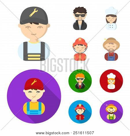 Mechanic, Entertainer, Cook, Fireman.profession Set Collection Icons In Cartoon, Flat Style Vector S