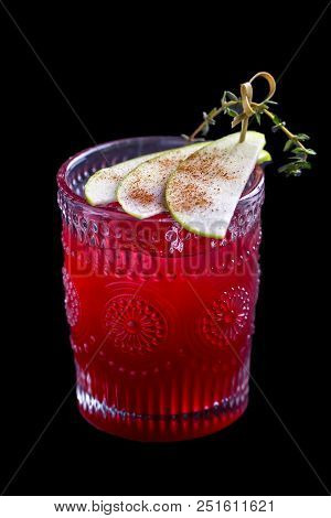 Сurrant Cocktail  On Black Background. Fresh Drink