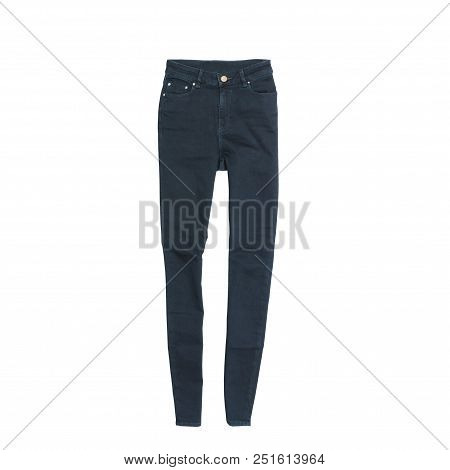 Black Jeans On A White Background. Isolate. Fashionable Concept
