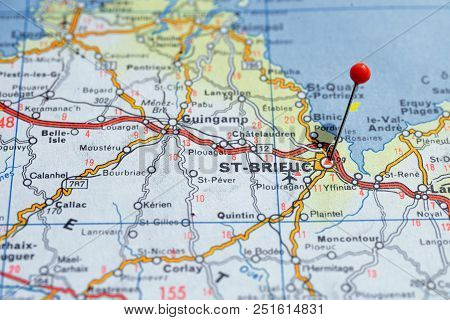 Sweden Stockholm, 07 April 2018: European Cities On Map Series. Closeup Of St Brieuc