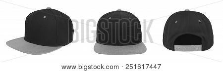 Blank Baseball Snapback Cap Two Tone Color Black/gray On White Background