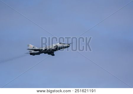Kolobrzeg, West Pomeranian / Poland - 2017: Attack Aircraft Su 22 Of The Polish Air Force Performs A