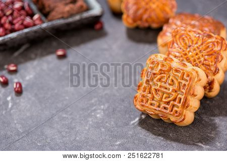 Mooncake In Chinese Traditional Mid-autumn Festival(moon Festival) With Copy Space(text Space) And T