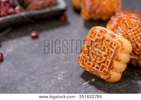 Mooncake In Chinese Traditional Mid-autumn Festival(moon Festival) With Copy Space(text Space) And T
