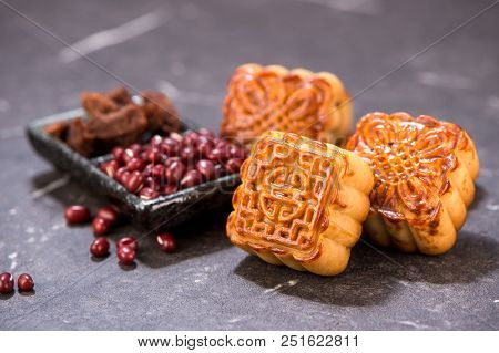 Mooncake In Chinese Traditional Mid-autumn Festival(moon Festival) With Copy Space(text Space) And T