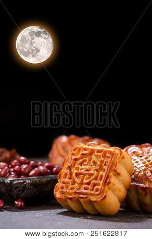 Mooncake In Chinese Traditional Mid-autumn Festival(moon Festival) With Copy Space(text Space) And T