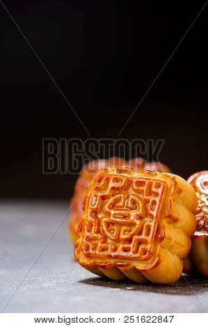 Mooncake In Chinese Traditional Mid-autumn Festival(moon Festival) With Copy Space(text Space) And T