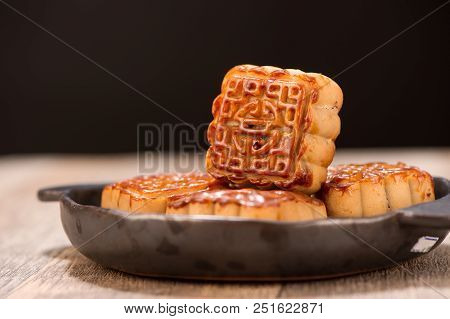 Mooncake In Chinese Traditional Mid-autumn Festival(moon Festival) With Copy Space(text Space) And T