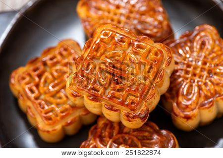 Mooncake In Chinese Traditional Mid-autumn Festival(moon Festival) With Copy Space(text Space) And T