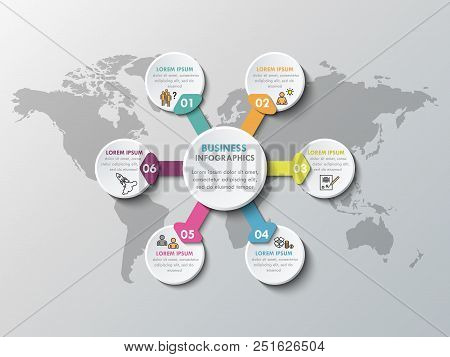 3d Paper Infographic Elements For Six Options. Metaball Business Infographics. Template For Circle I
