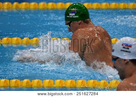 Budapest, Hungary - Jul 25, 2017. Competitive Swimmer Van Der Burgh Cameron (rsa) Swimming Breastrok
