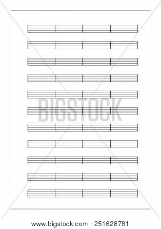 Music Sheet A4 Format With Note Staves Isolated On White