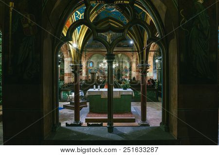 Strasbourg, France - Dec 28, 2018: Interior Of The St. Peter The Younger Church Eglise Protestante S
