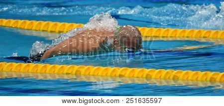 Budapest, Hungary - Jul 25, 2017. Competitive Swimmer Cseh Laszlo (hun) Swimming Butterfly. Fina Swi