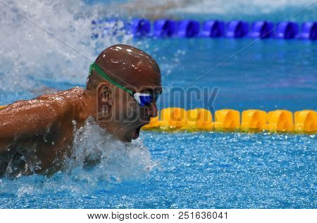 Budapest, Hungary - Jul 25, 2017. Competitive Swimmer Cseh Laszlo (hun) Swimming Butterfly. Fina Swi