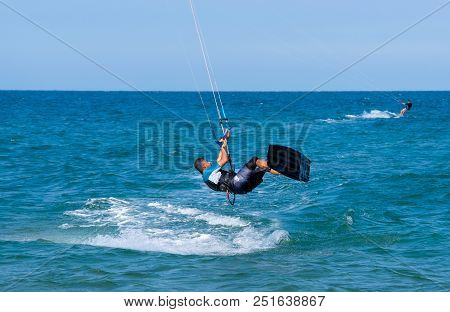 Shkorpilovtsi, Bulgaria - June 29, 2018: Kiteboarding Sports. Recreational Activities, Hobbies, Wate