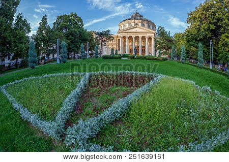 Bucharest,romania-july 17,2018: The Romanian Athenaeum, Built 1886-1888 With 800 Seats,41 M High,6 C