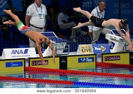 Budapest, Hungary - Jul 25, 2017. Competitive Swimmer Gyurta Gergely (hun) And Aubock Felix (aut) Sw