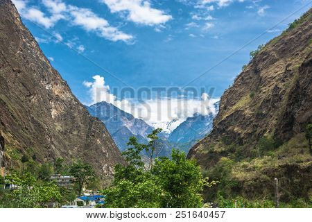 Mountain Gorge And Tatopani Village, Nepal.