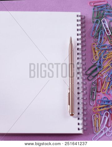 Stationery, Paperclips, Notepad And Pen For Office Or School.copispace.